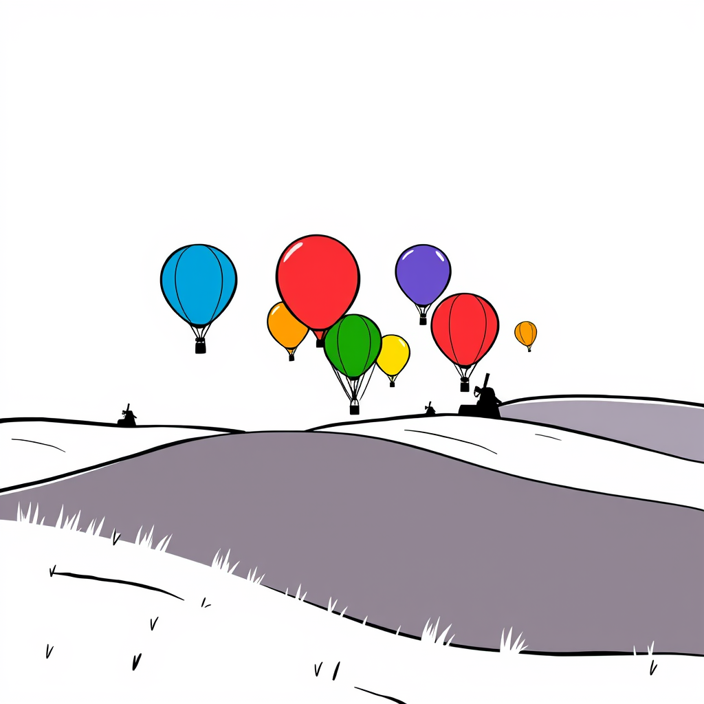 Een wolk ballonnen boven de Hollandse hei