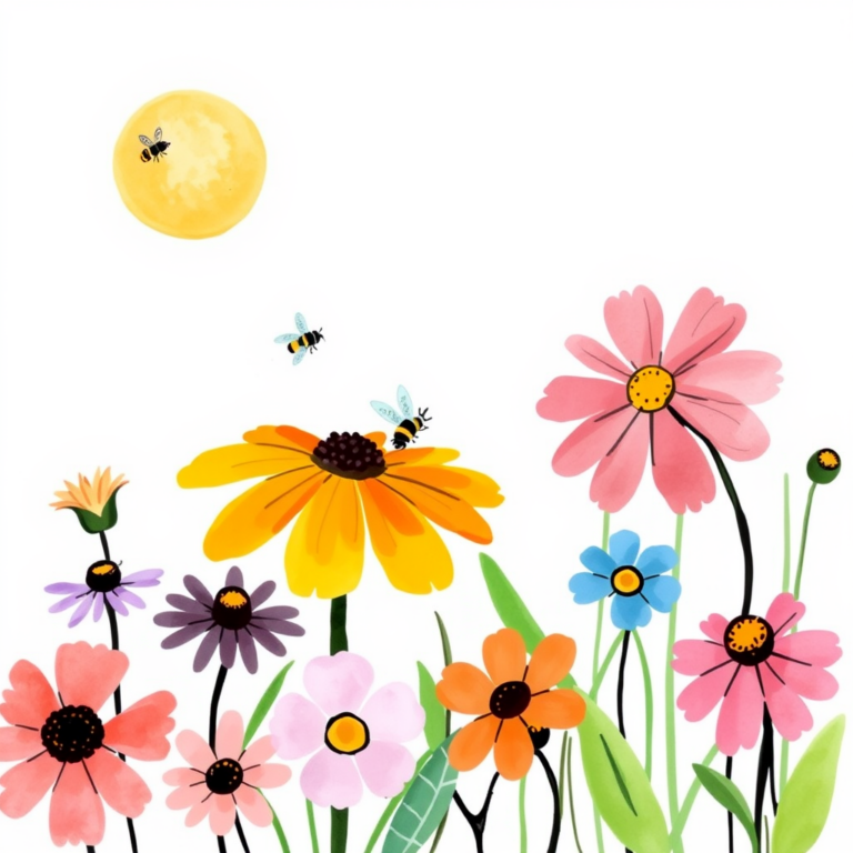 Bijen en bloemen in zonovergoten tuin