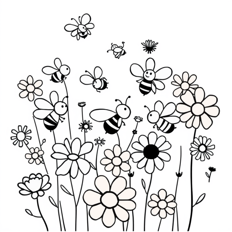 Vrolijke bijen in de bloemen