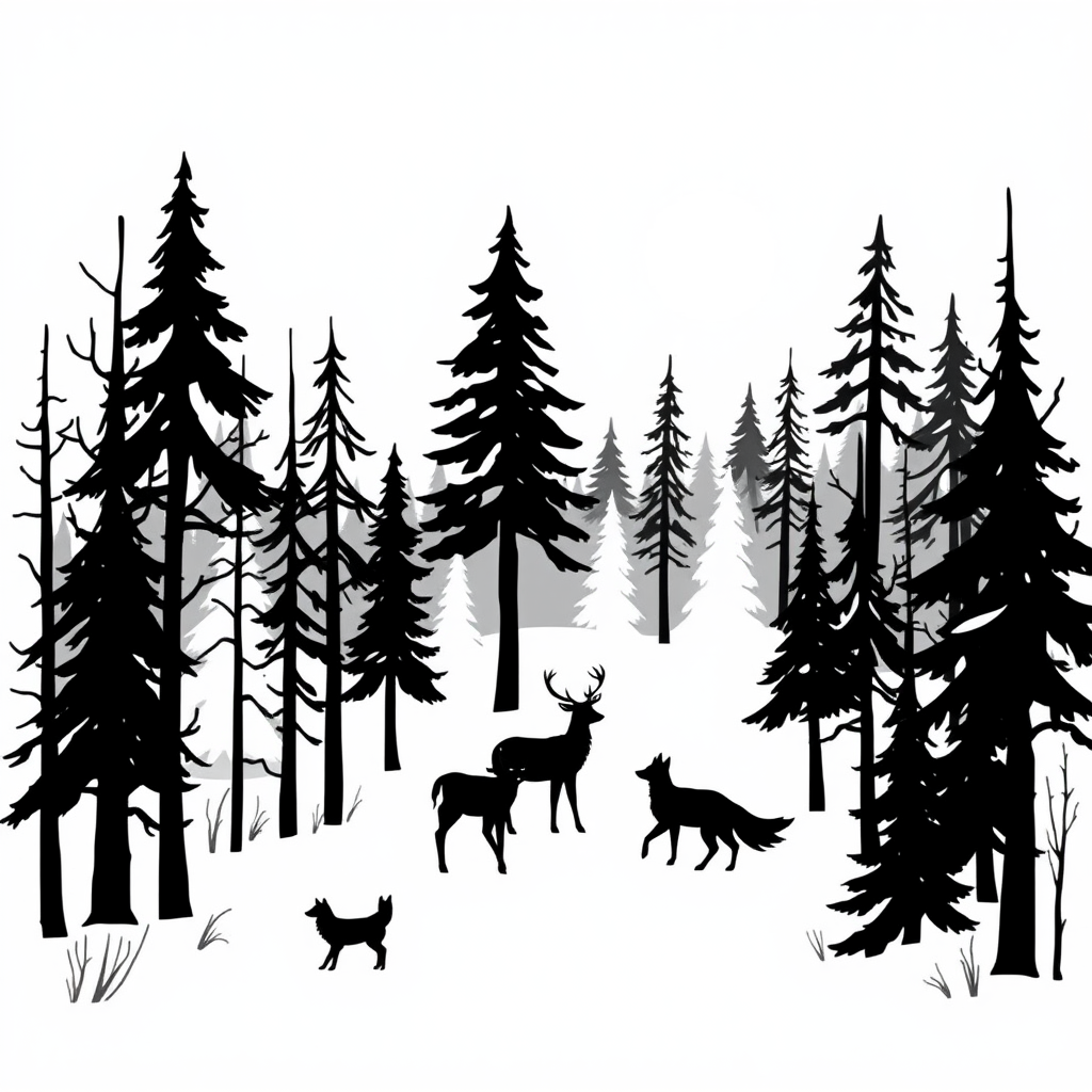 Dieren in het Bos: Een Zwarte Winternacht