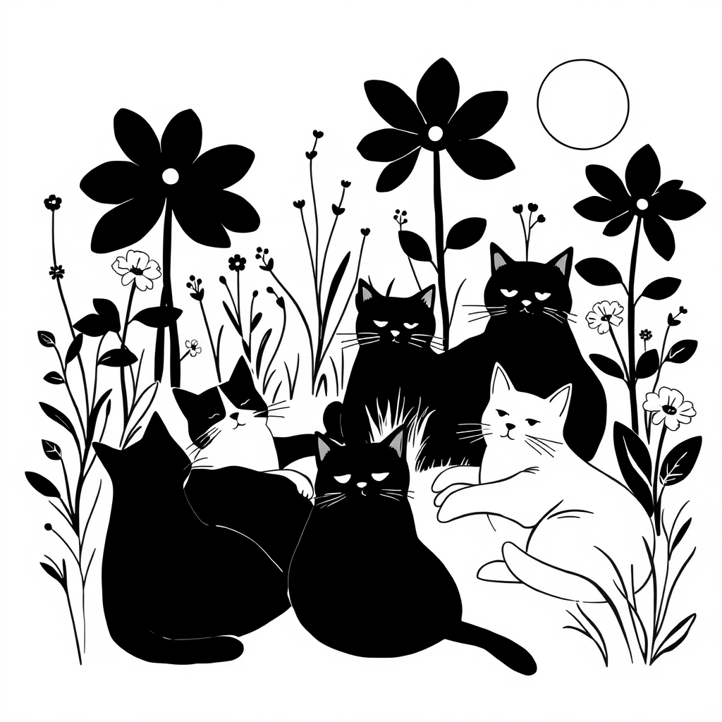 Katten in een zonovergoten tuin