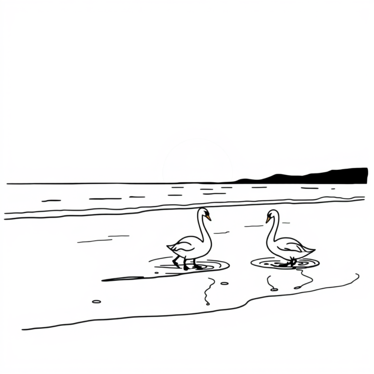 Zwarte zwanen op het zand