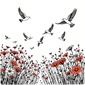 Vogels in bloei