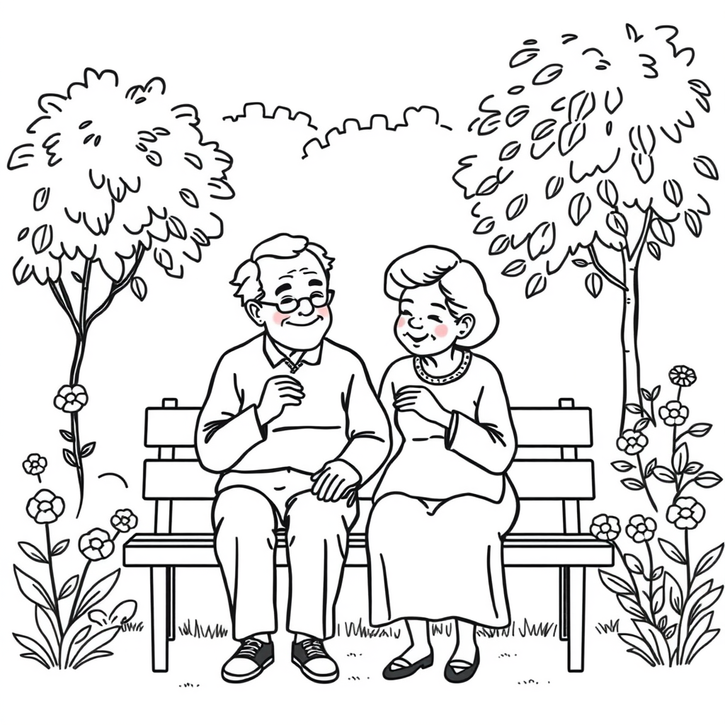 Opa en oma in de tuin
