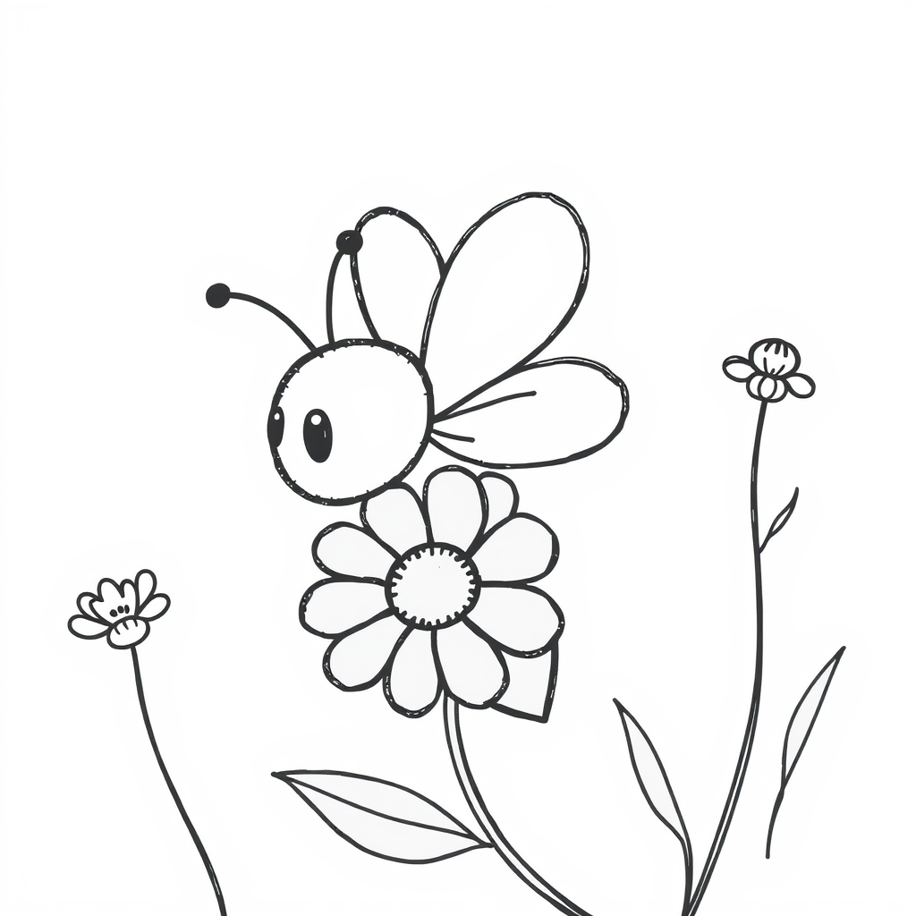 Bijen en Bloemen Kleurplaat