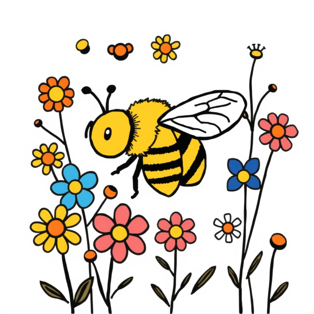 Bijen en Bloemen Kleurplaat
