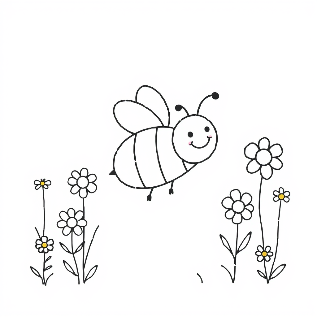 Bijen en Bloemen Kleurplaat