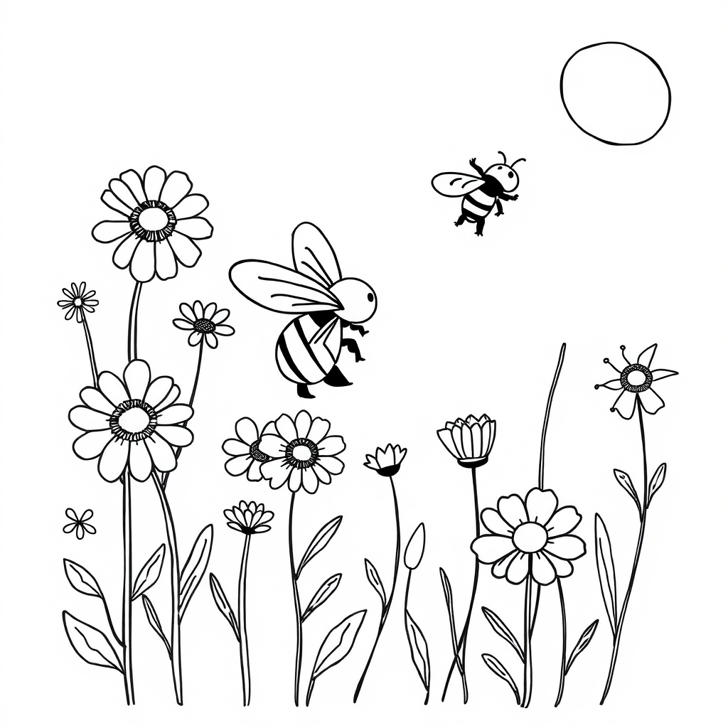 Bijen en Bloemen Kleurplaat