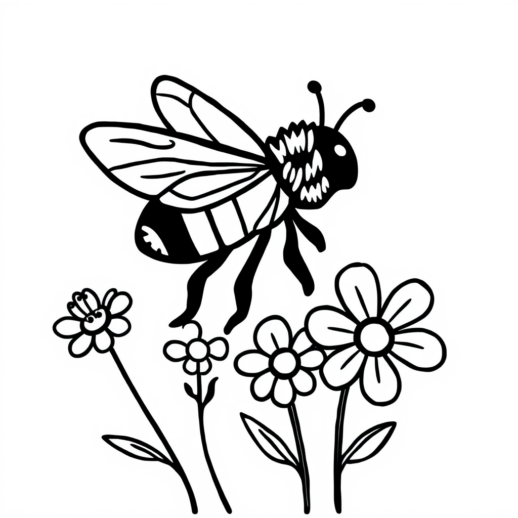 Bijen en Bloemen Kleurplaat