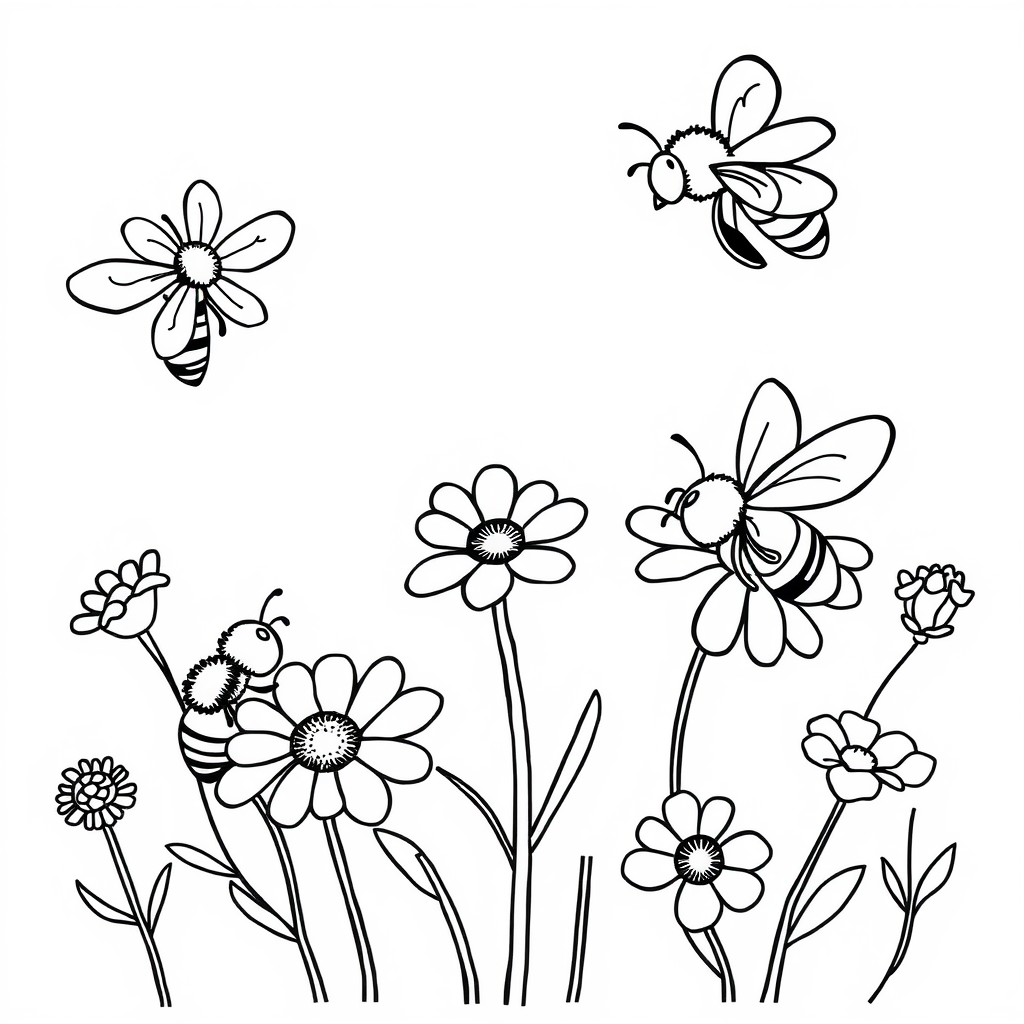 Bijen en Bloemen Kleurplaat