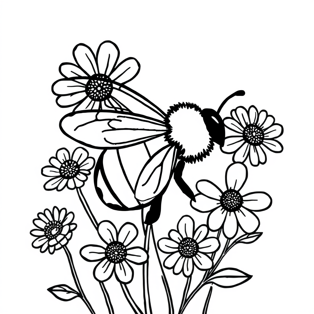 Bijen en Bloemen Kleurplaat