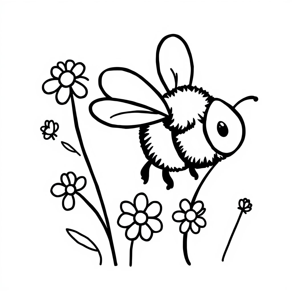 Bijen en Bloemen Kleurplaat