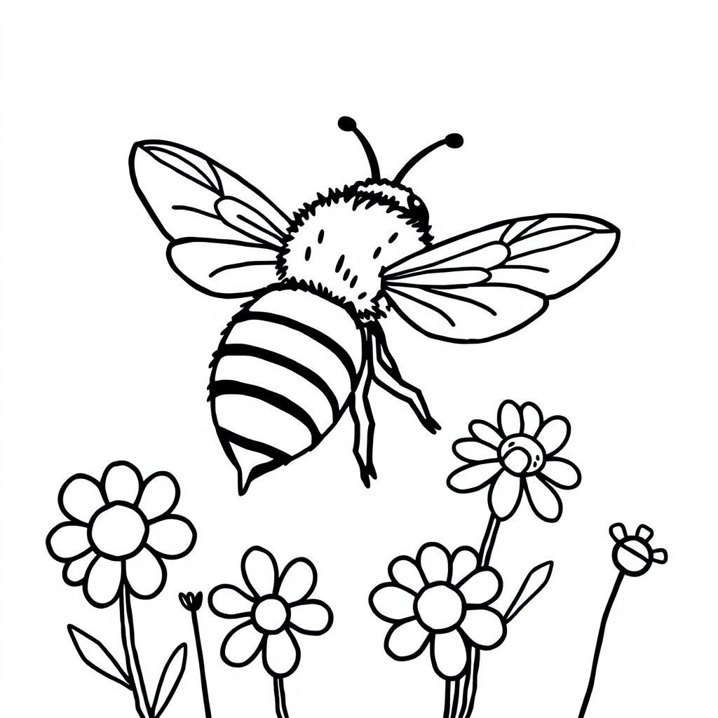 Bijen en Bloemen Kleurplaat