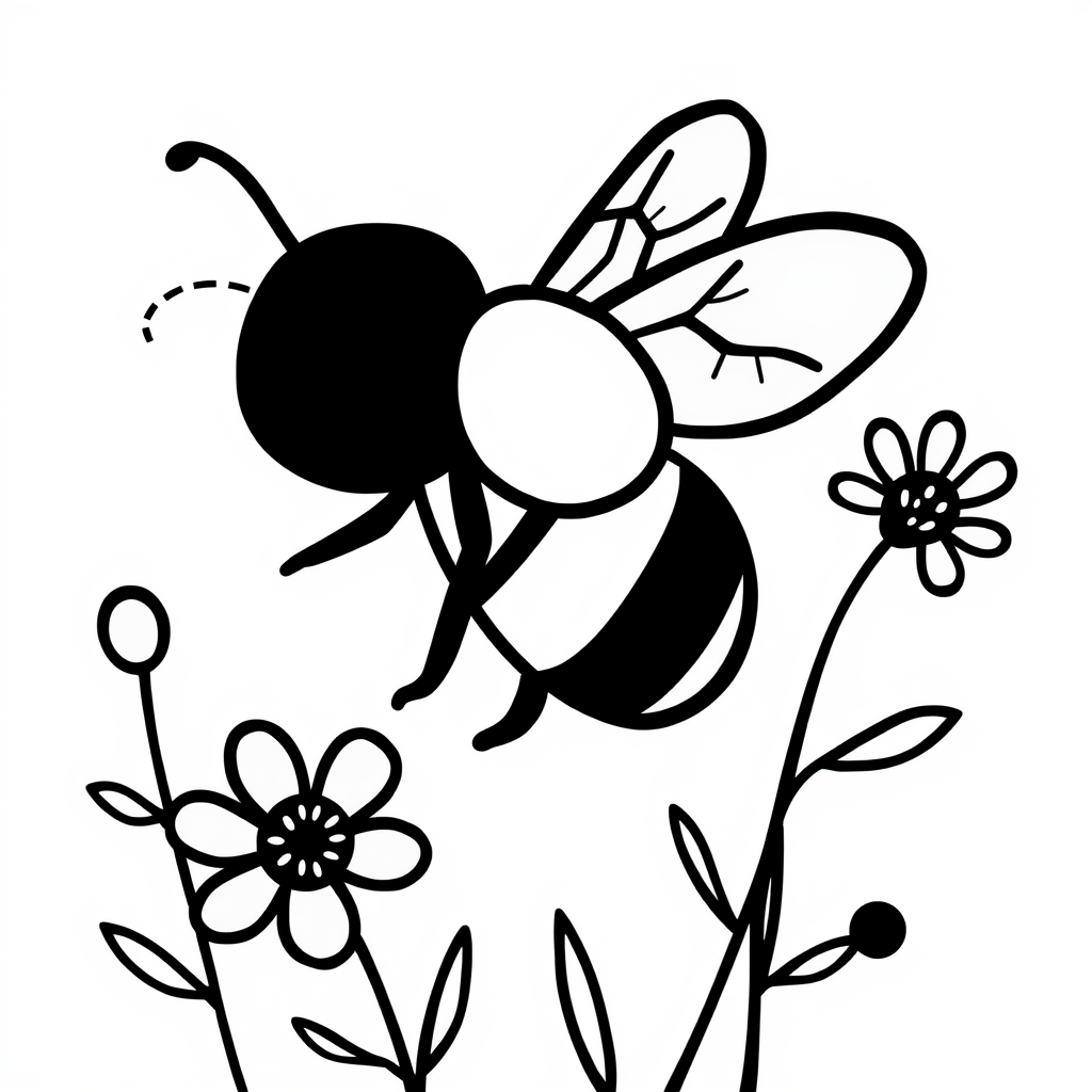 Bijen en Bloemen Kleurplaat