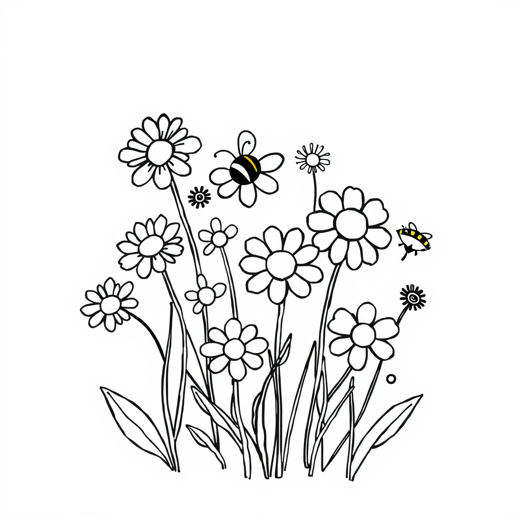 Bijen en Bloemen Kleurplaat