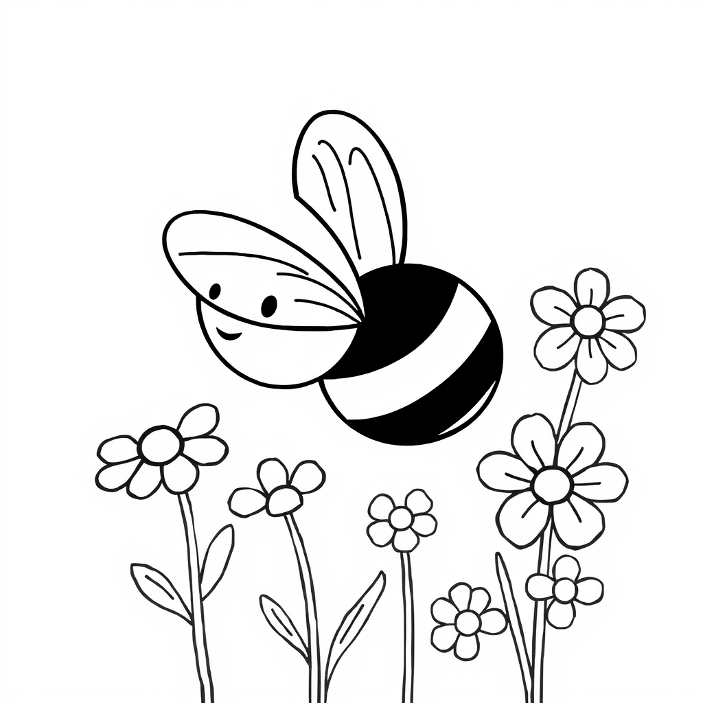 Bijen en Bloemen Kleurplaat