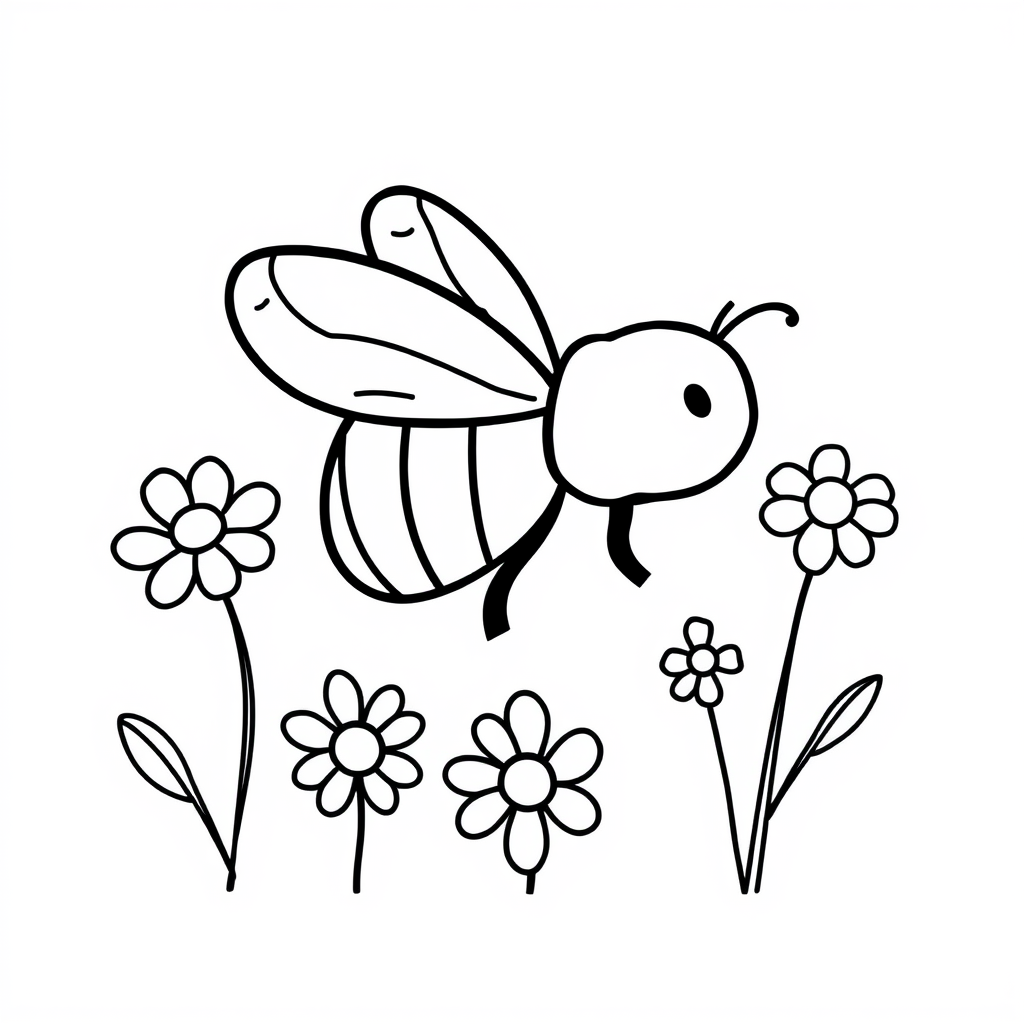 Bijen en Bloemen Kleurplaat