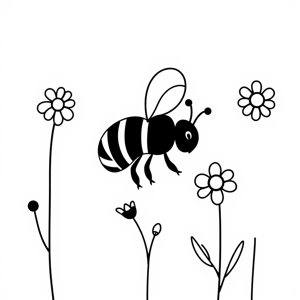 Bijen en Bloemen Kleurplaat
