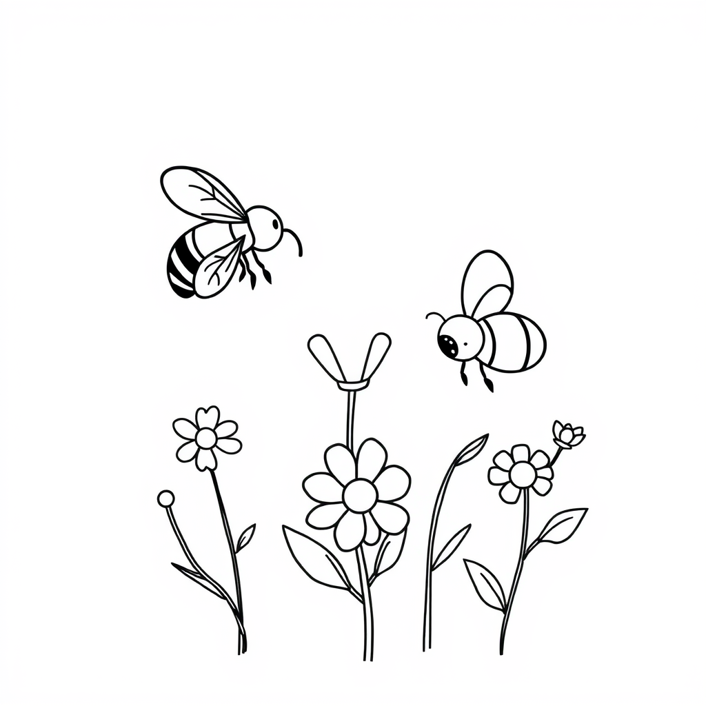 Bijen en Bloemen Kleurplaat