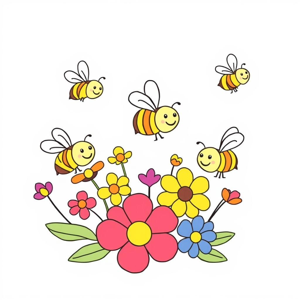 Bijen en Bloemen Kleurplaat