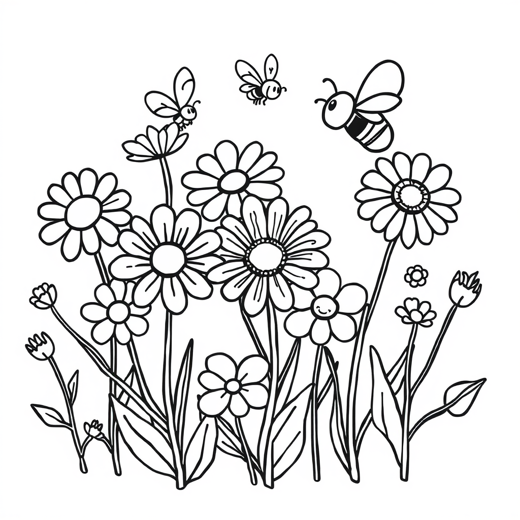 Bijen en Bloemen Kleurplaat
