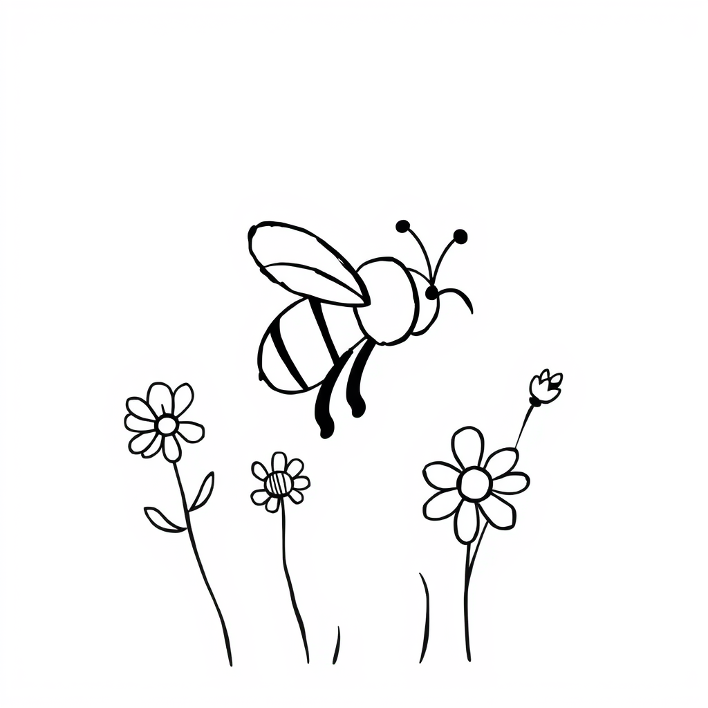 Bijen en Bloemen Kleurplaat