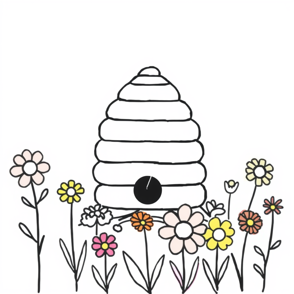 Bijen en Bloemen Kleurplaat