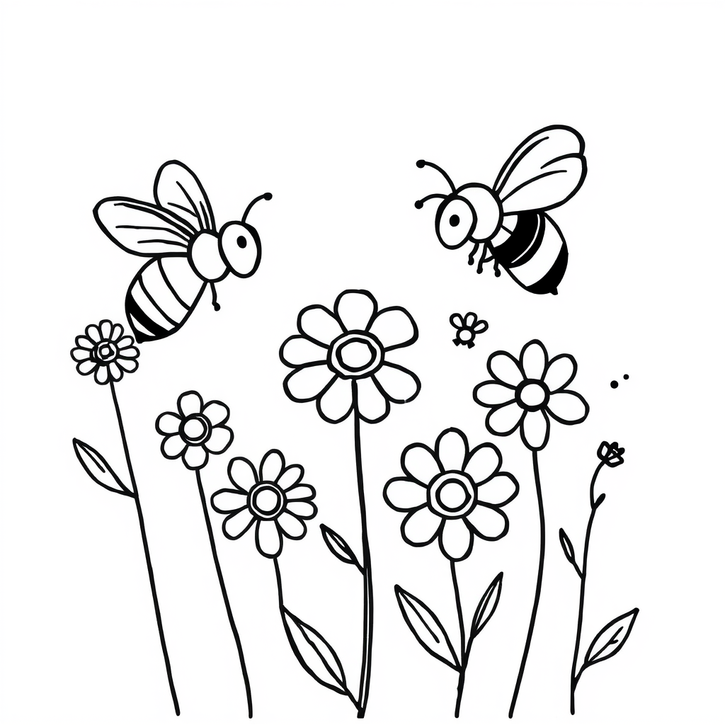 Bijen en Bloemen Kleurplaat