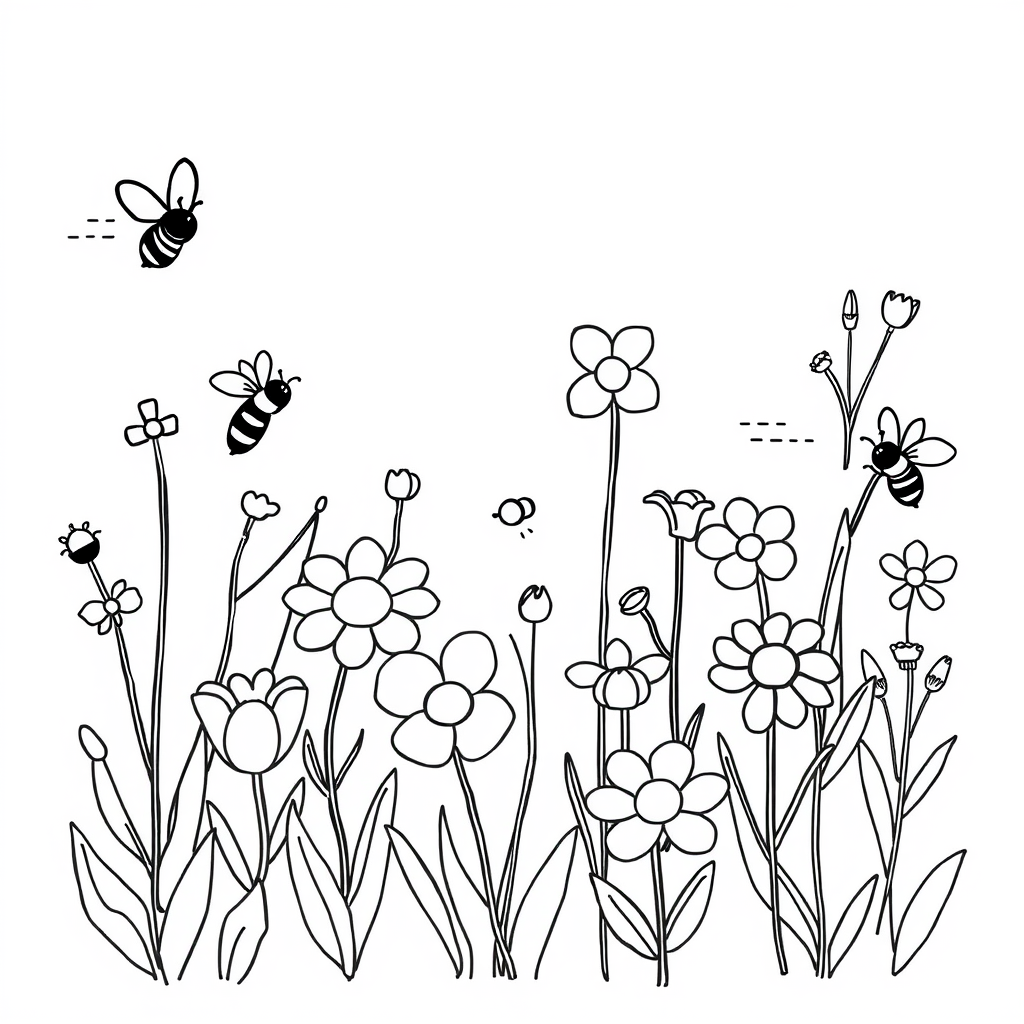 Bijen en Bloemen Kleurplaat