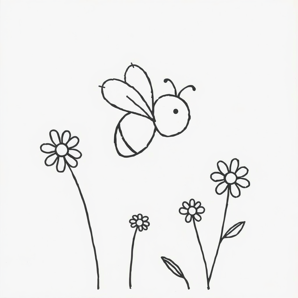 Bijen en Bloemen Kleurplaat