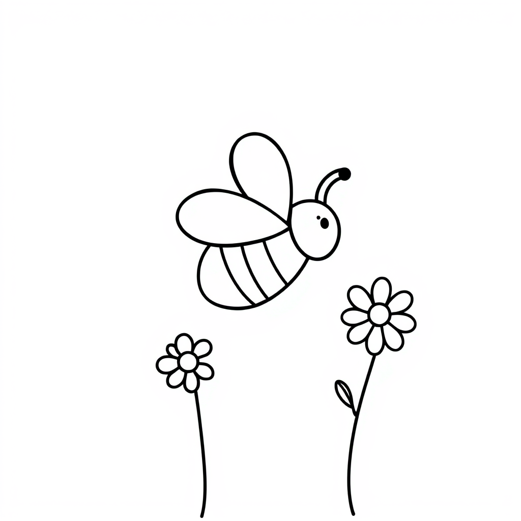 Bijen en bloemen Kleurplaat