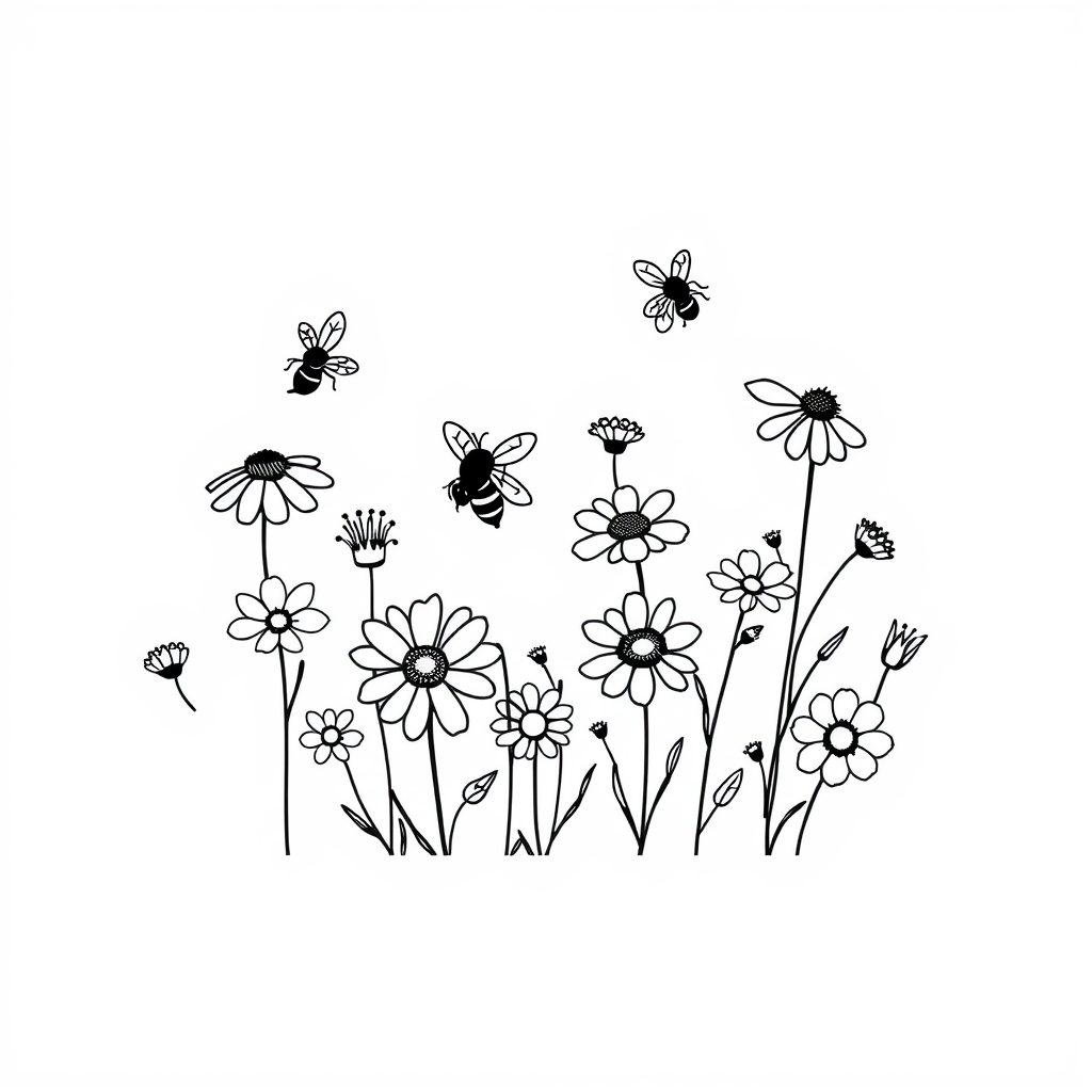 Bijen en Bloemen Kleurplaat