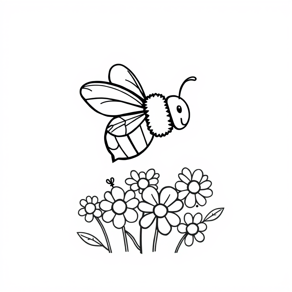 Bijen en Bloemen Kleurplaat