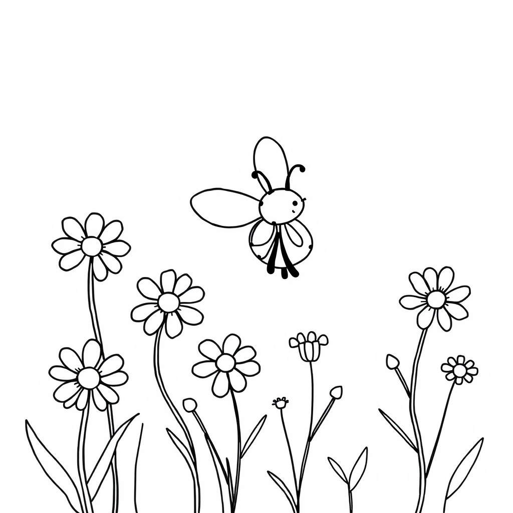 Bijen en Bloemen Kleurplaat