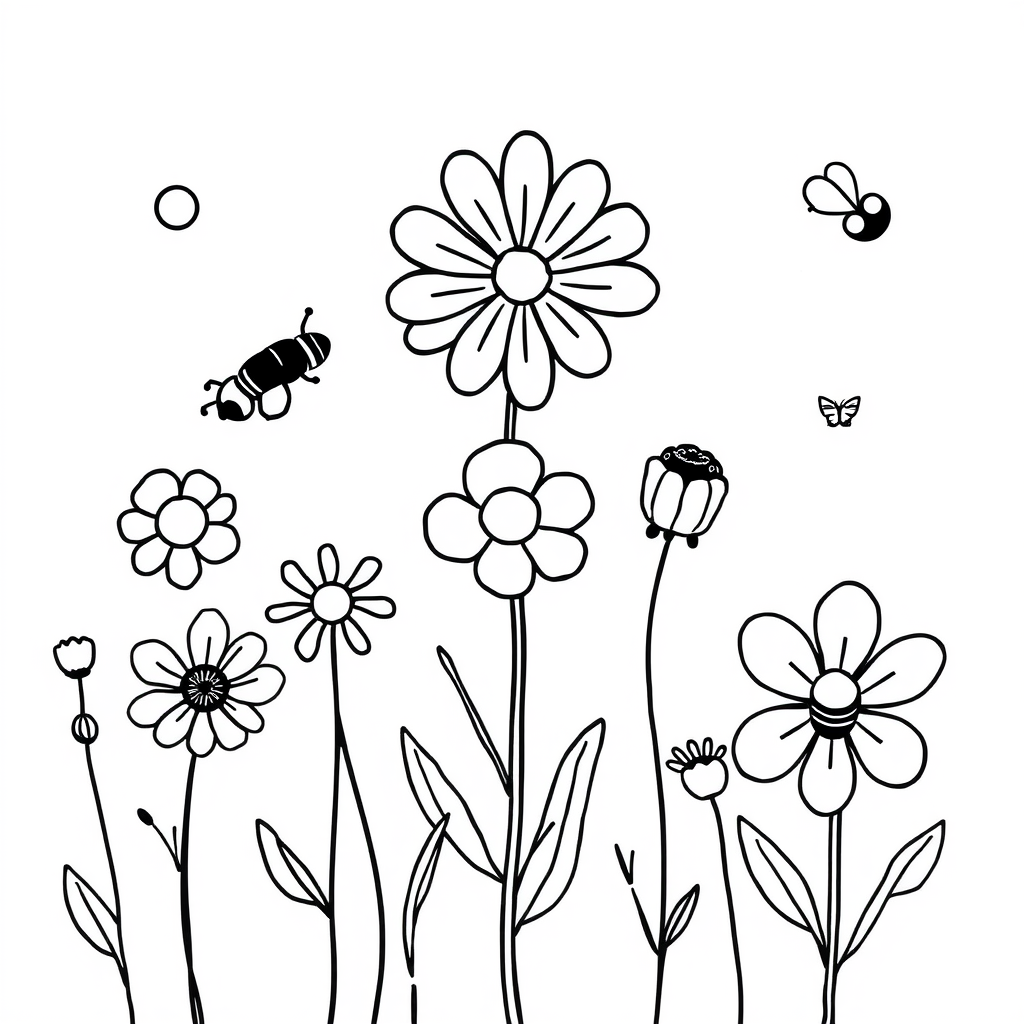 Bijen en Bloemen Kleurplaat