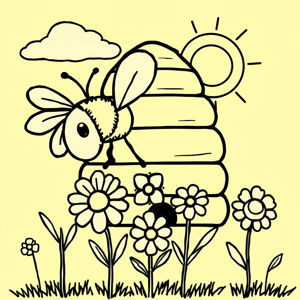 Bijen en Bloemen Kleurplaat