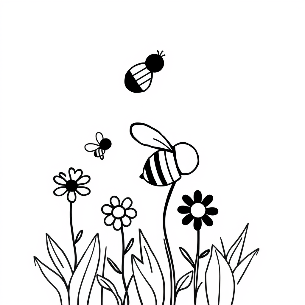 Bijen en Bloemen Kleurplaat