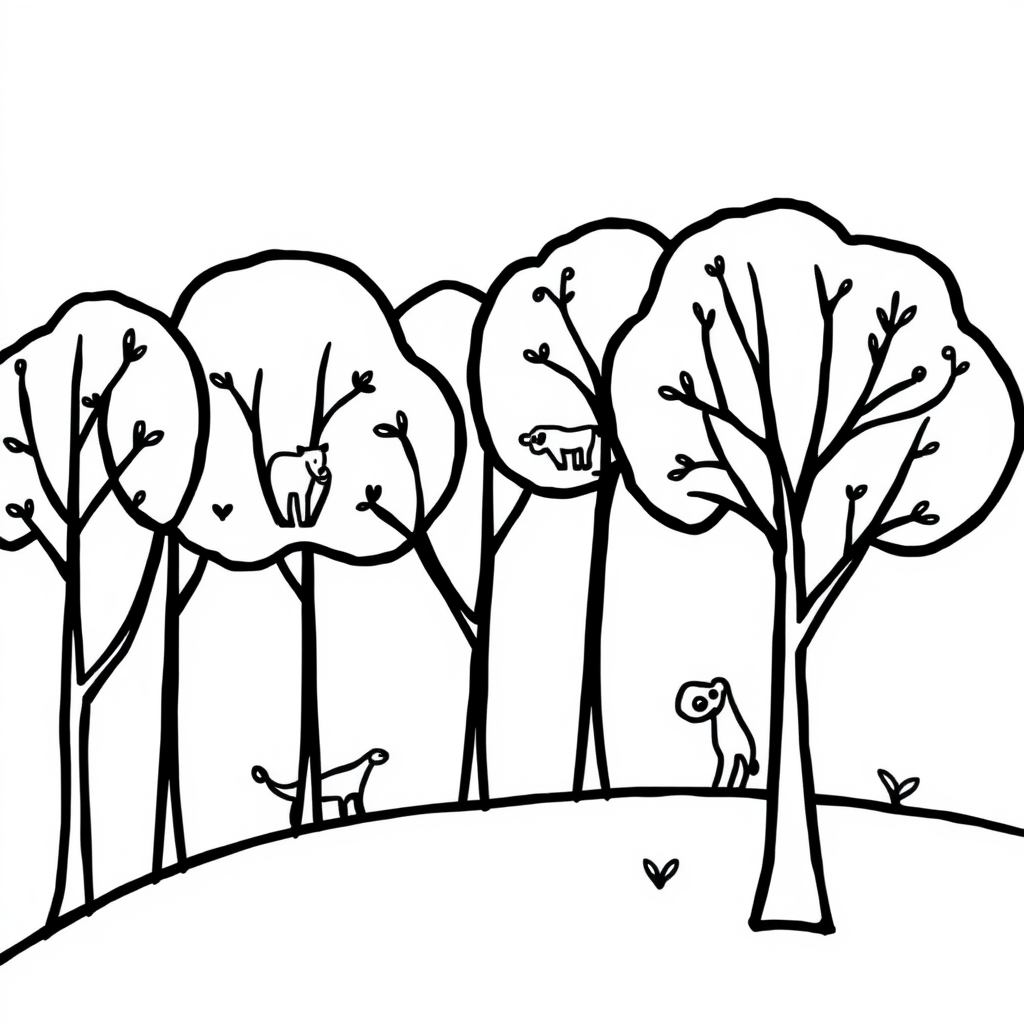 Dieren in de Bomen Kleurplaat