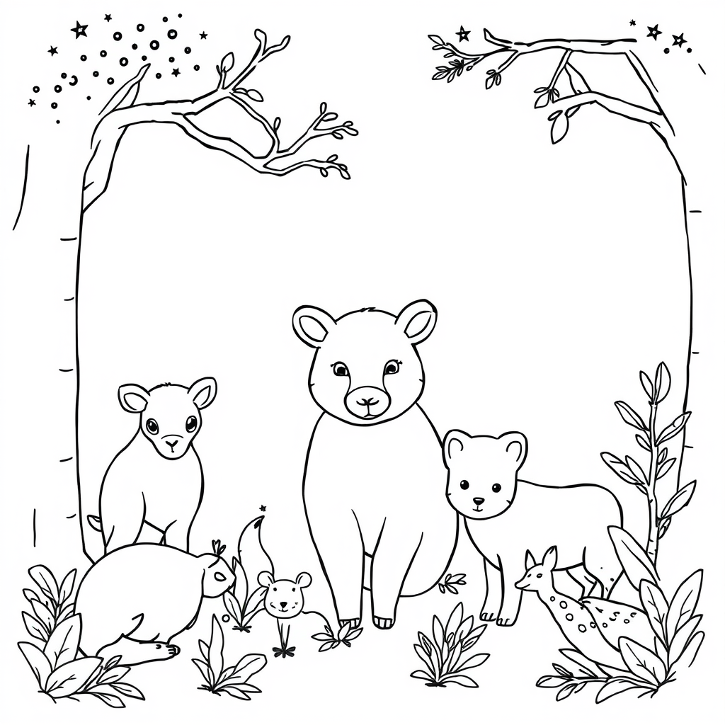 Dieren in het bos Kleurplaat