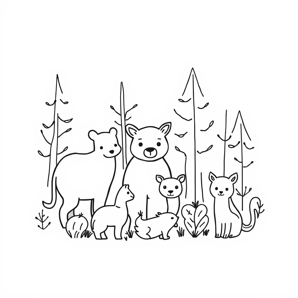 Dieren in het bos Kleurplaat