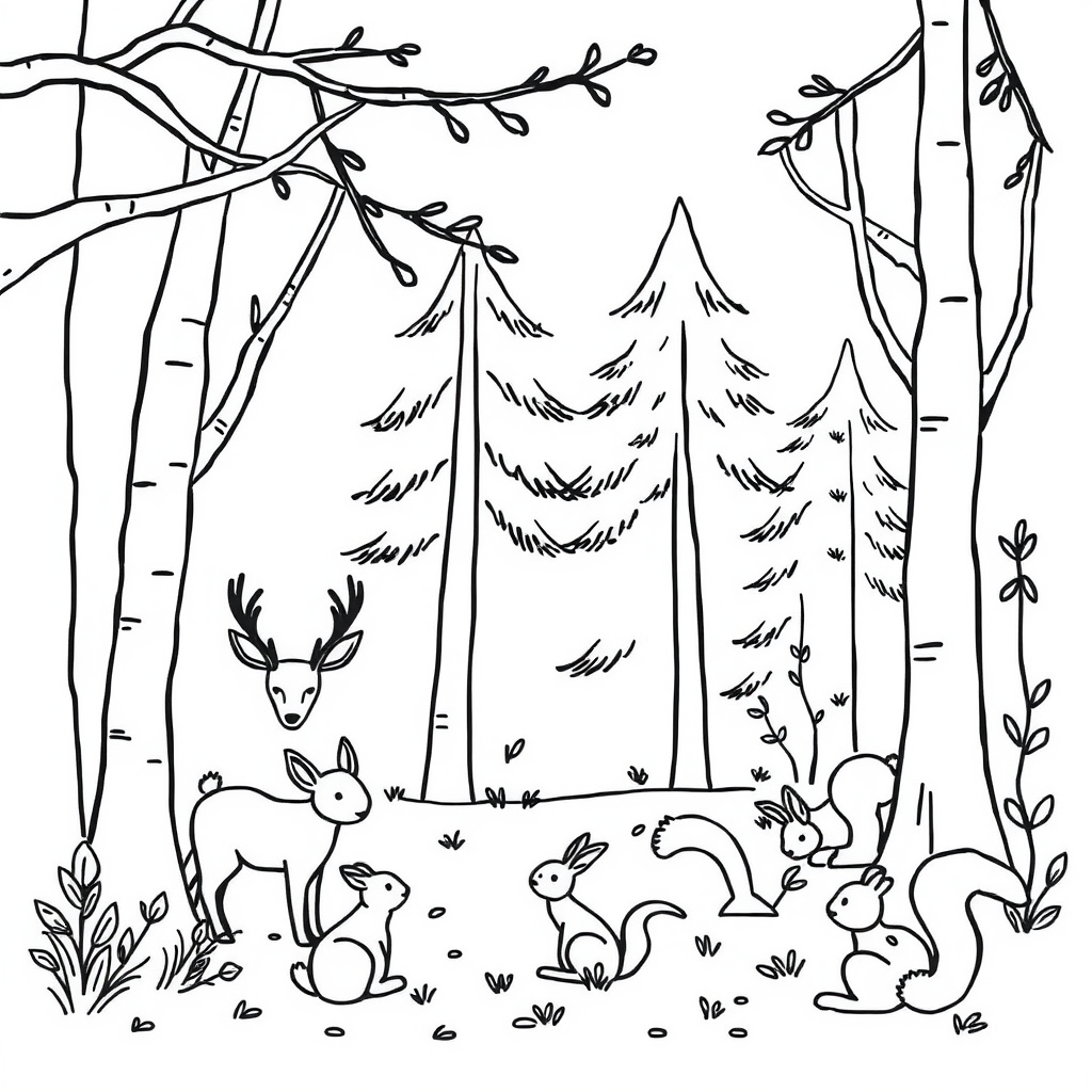Dieren in het Bos Kleurplaat