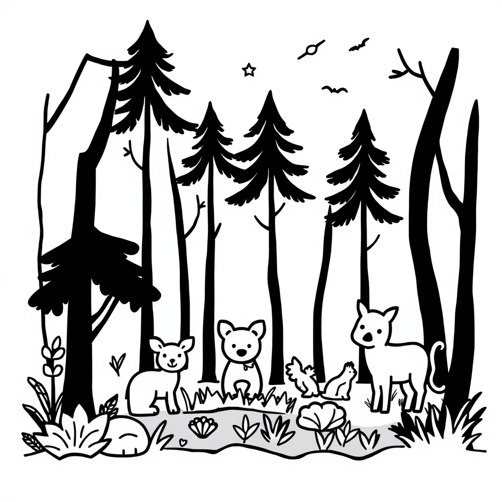 Dieren in het bos Kleurplaat