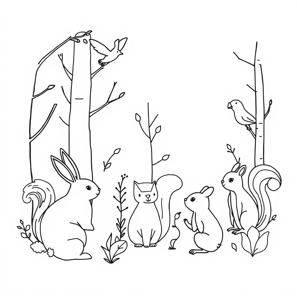 Dieren in het bos Kleurplaat