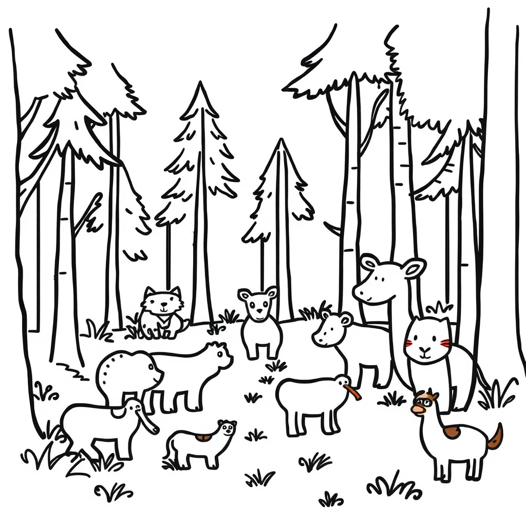 Dieren in het bos Kleurplaat