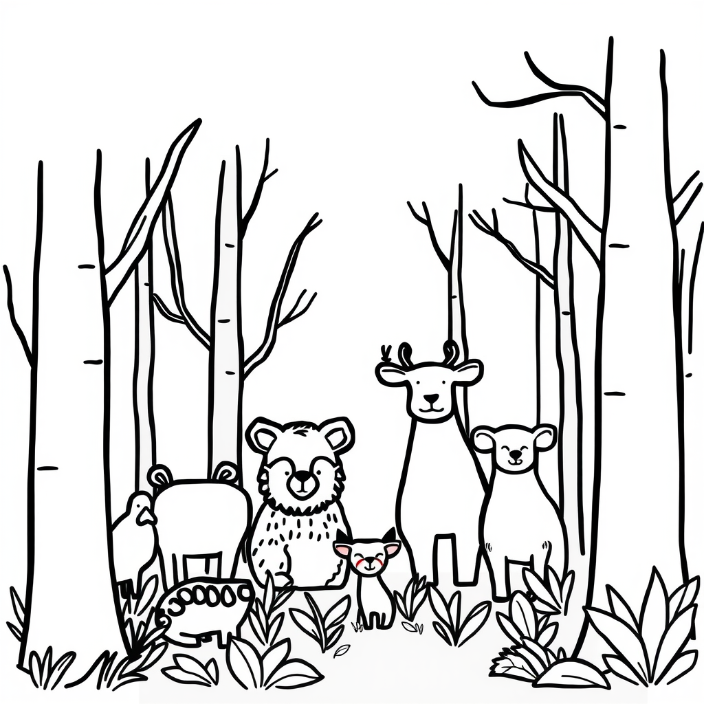 Dieren in het bos: Kleurplaat