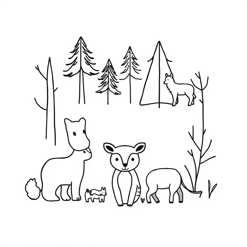 Dieren in het bos Kleurplaat
