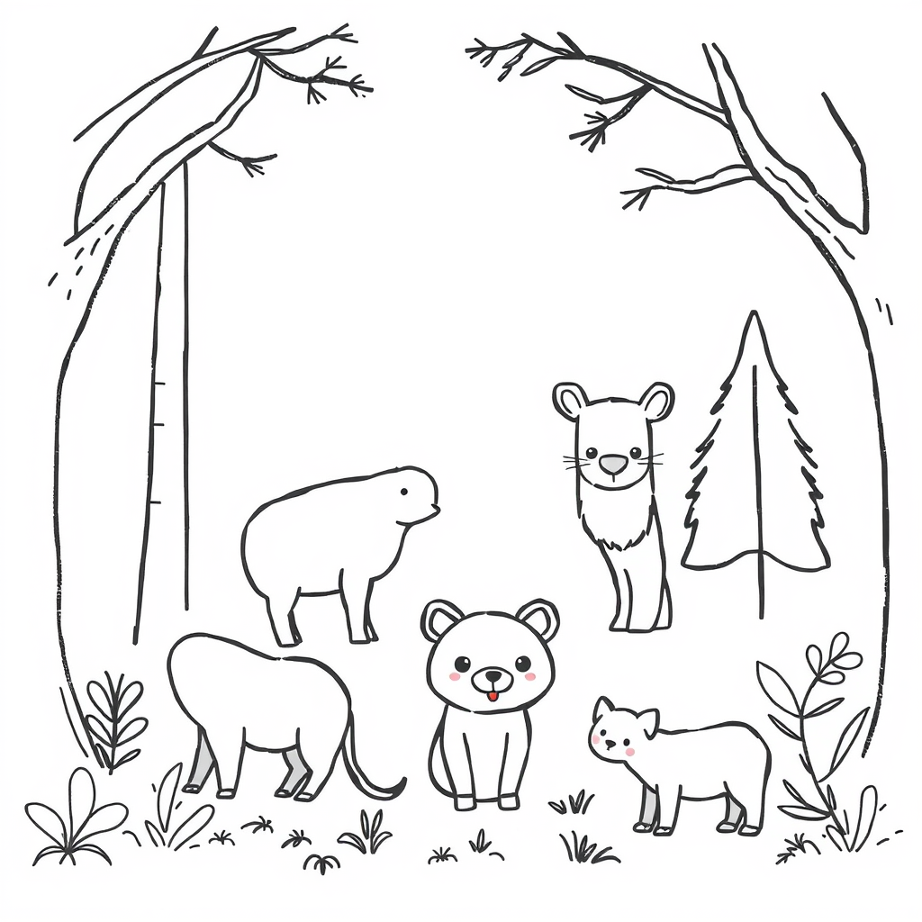Dieren in het bos kleurplaat