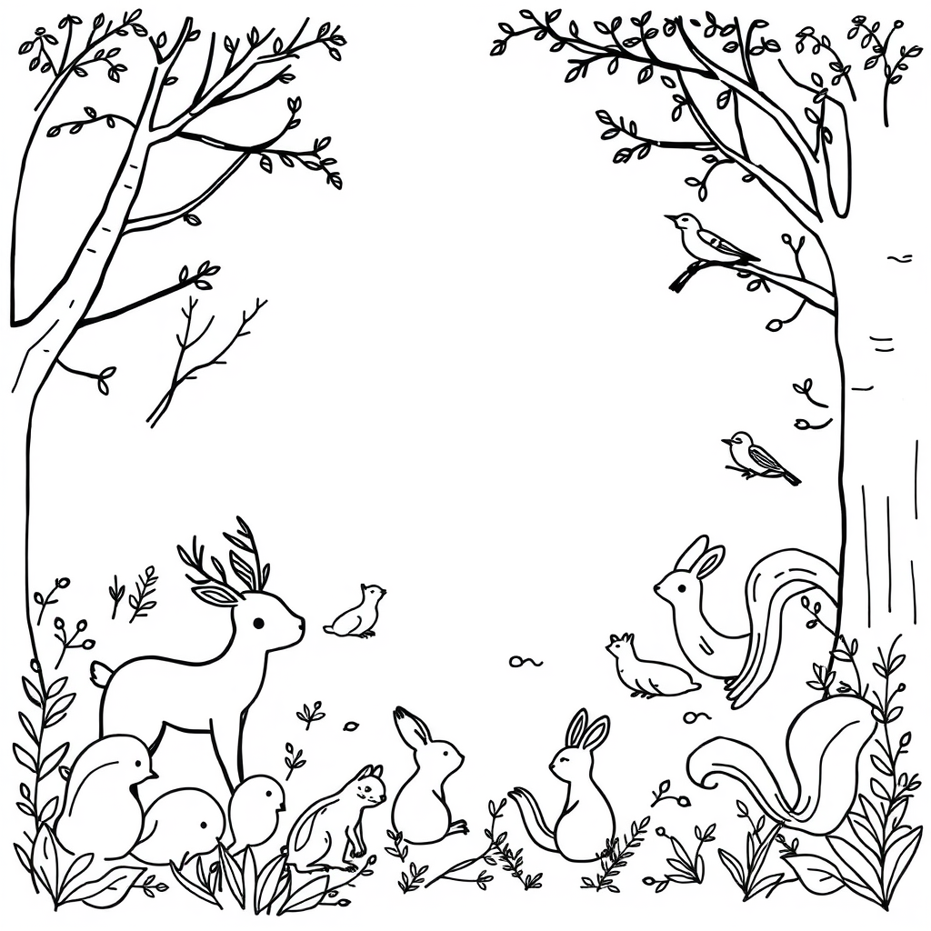 Dieren in het bos Kleurplaat