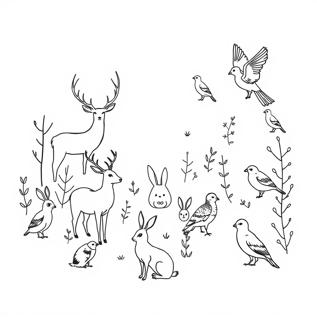 Dieren in het bos Kleurplaat