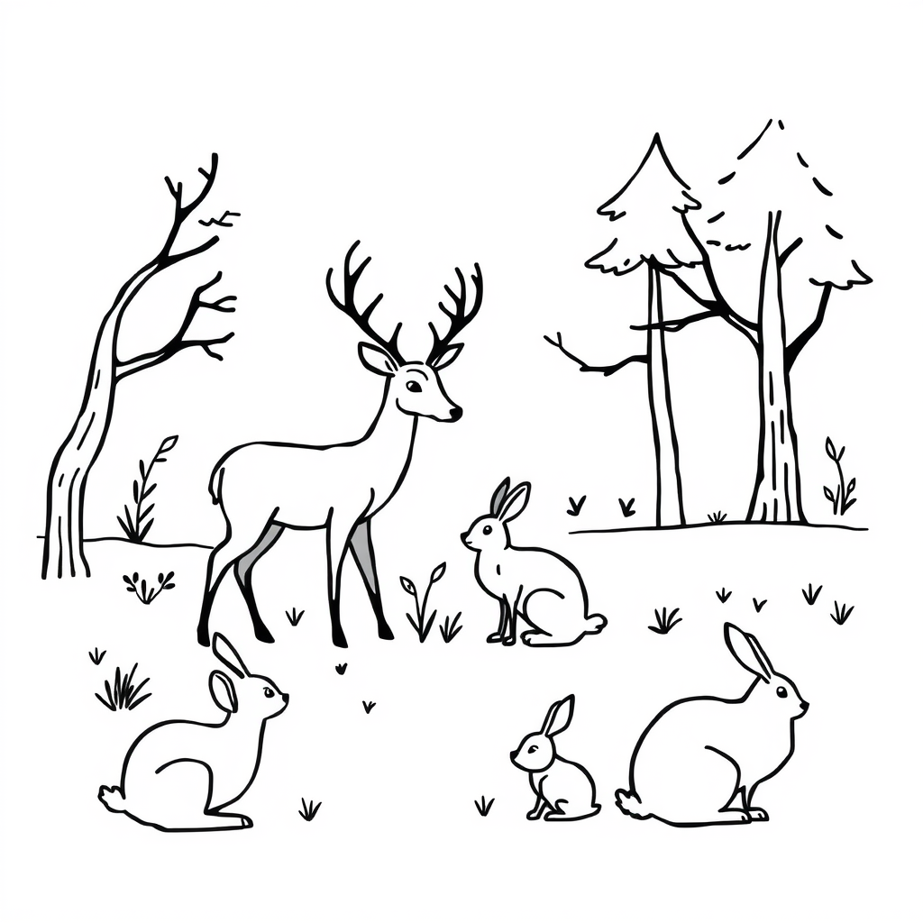 Dieren in het bos Kleurplaat